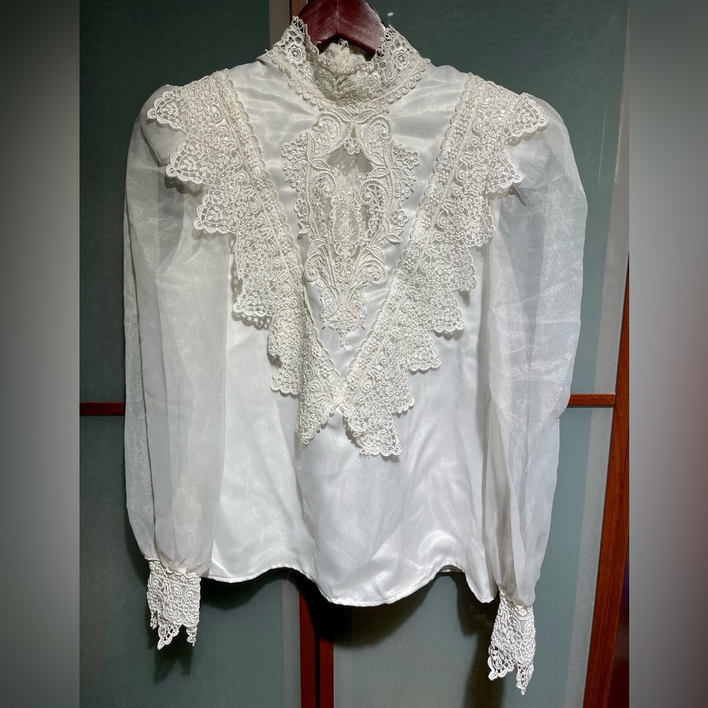 Scott McClintock Sportswear Vintage 80s White Lace Victorian Blouse Top Size 4